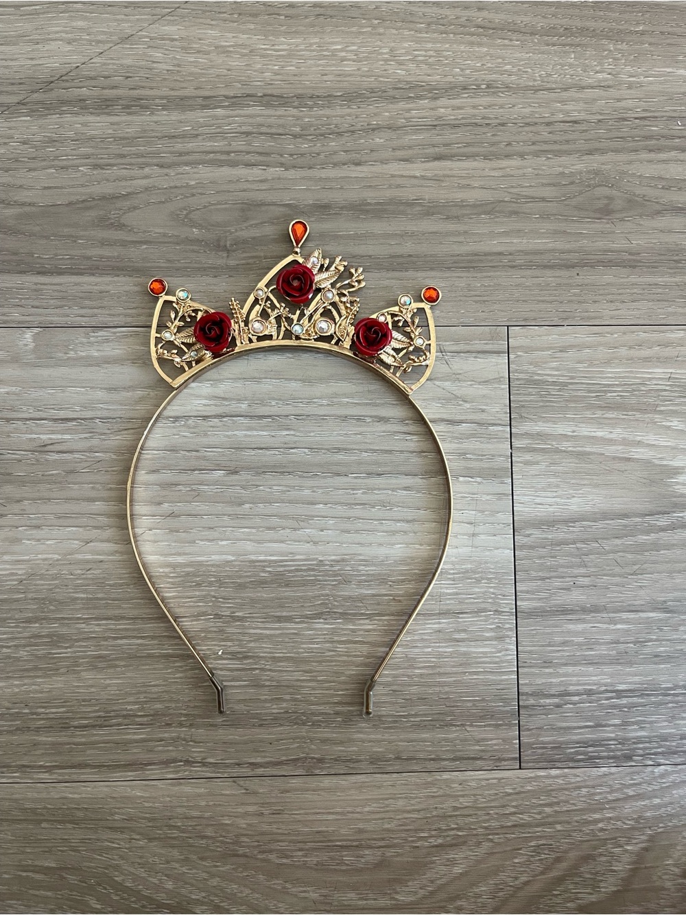 Disney Gold Floral Tiara Headband with Red Rose Accents